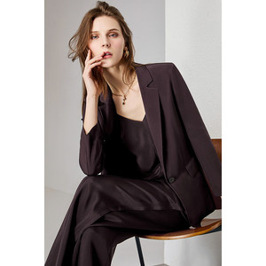 Blazer pour <span class=keywords><strong>femme</strong></span> en crêpe de soie véritable 30 mm, broderie main unie, col mandarin – Le choix idéal pour les trajets urbains - Product Image 1