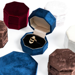 Zebo Custom Velvet Octagonal Ring Necklace <b>Box</b> <b>Vintage</b> Blue <b>Jewelry</b> Collection Jewellery Container - Product Image 5