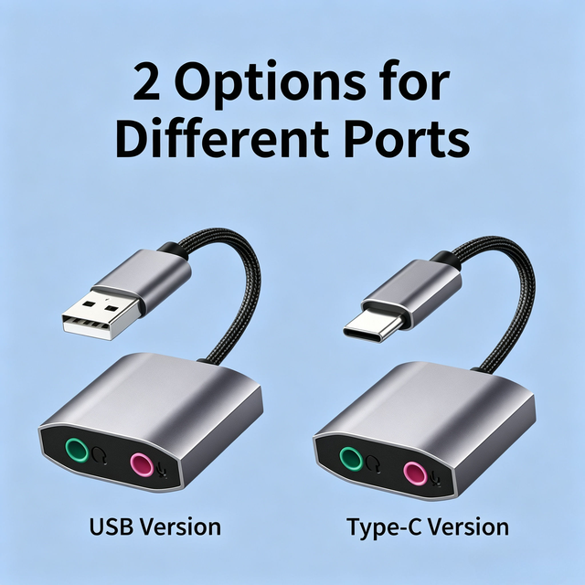 USB to 3.5mm Audio Adapter Hi-Fi Sound Card With Microphone Aluminum Housing External Headphone Jack