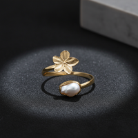 Bracelet et joncs floraux vintage élégants avec perles de forme irrégulière, manchettes ouvertes ajustables pour femmes