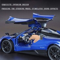 Modèle de supercar XHD à l'échelle 1:24 en alliage moulé sous pression, avec ailes de mouette, effets de brume, son et lumière, fonction de recul, rechargeable par USB, pour enfants