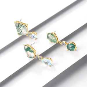 <b>Piercing</b> Stories 18k Solid Gold Moss Agate Threadless Ends <b>Piercing</b> Jewelry - Product Image 1