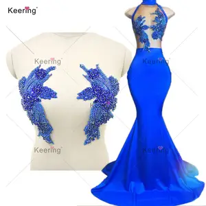 Keering WDP-296 Glitter Colorful Diamond Bodice Sports Team Rhinestone Applique Crystal Patches Blue