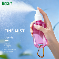 Vente en gros de flacons pulvérisateurs en plastique de 30 ml, 50 ml, 60 ml, porte-clés, vaporisateur de désinfectant pour les mains portable pour les voyages, avec mousqueton, logo personnalisé