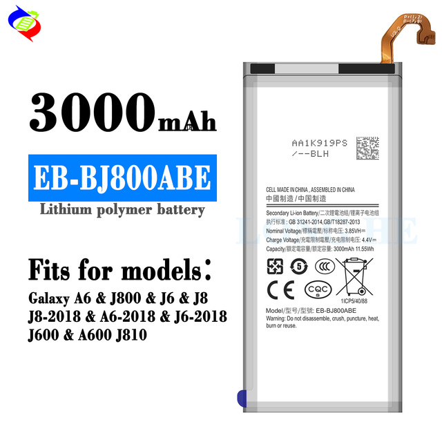 Battery for Samsung Galaxy A6 & J800 J6 J8 J8-2018 A6-2018 J6-2018 J600 A600 J810 EB-BJ800ABE 3000mAh Lithim Battery
