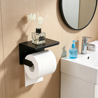 Porte-papier toilette mural moderne noir mat en acier inoxydable avec étagère pour la maison, l'hôtel et les toilettes