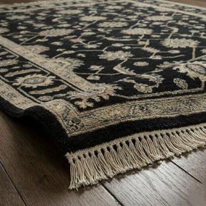Tapis Oushak traditionnel noir élégant noué à la main en pure laine pour salon, chambre et intérieurs design, avec une finition artisanale intemporelle - Product Image 6