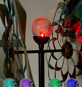 Vent <span class=keywords><strong>solaire</strong></span> Spinner multicolore LED boule <span class=keywords><strong>de</strong></span> verre double direction métal cinétique vent Sculpture décorative pelouse ornement <span class=keywords><strong>moulin</strong></span> à vent - Product Image 3