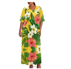 Wholesale Promotional Price Custom Micronesian Muumuu Mumu Dress Women Big Size Polynesian Tribal Mix Color Print Hawaiian Dress