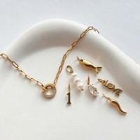 Collier pendentif eManco en acier inoxydable plaqué or, motif Cornicello LOVE, perle de poisson, zircon marquise, bijou à breloque détachable DIY