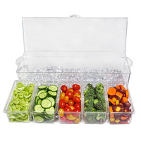 Vente en gros : Distributeur de condiments réfrigéré avec 4 compartiments séparés, refroidi par glace, incluant un plateau et des couvercles