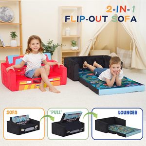 Giving Tree <b>Kids</b> Police Car <b>Sofa</b> Bed Foldable With Play Mat For Children 3 Years And Above - Product Image 4