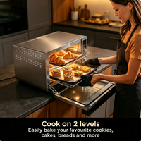 Four électrique multifonction 10-en-1 avec friteuse à air, double couche, pour la cuisson de pizzas, de toasts, de bagels et la déshydratation domestique
