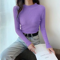 Suéter Interior de Cuello Alto Delgado de Manga Larga para Mujer, Otoño/Invierno 2025, con Logotipo Frontal, Estilo Vintage, Antiarrugas, Color Personalizado