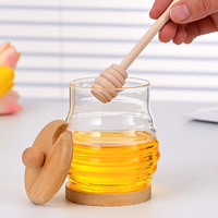 Pot à miel en verre personnalisé, vente en gros d'usine, pot à miel unique en verre avec couvercle et cuillère