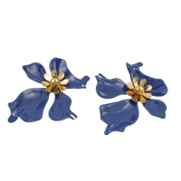 Boucles d'oreilles classiques françaises géométriques en résine bleue en forme de fleur, élégantes et luxueuses, accessoire pour femme plaqué or 18 carats