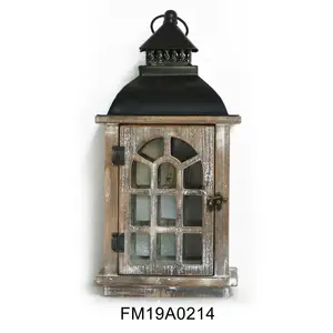 仿古复古风格金属手柄白色水洗木制烛台家居墙面装饰灯笼