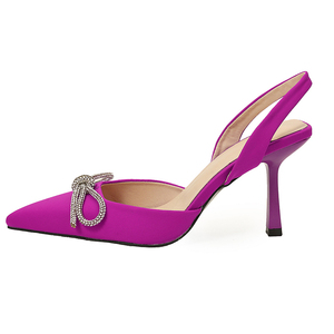 2025 New Pointed Rhinestone Bow High-<b>Heeled</b> Women's Shoes Anti-Slippery Summer/Spring Outdoor Net Sexy Plus Size Inspired - Product Image 4