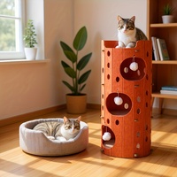 Tour pour chat modulable à emboîter, 90 cm, trois niveaux, maison en feutre orange avec jouets pompons, mobilier pour animaux de compagnie