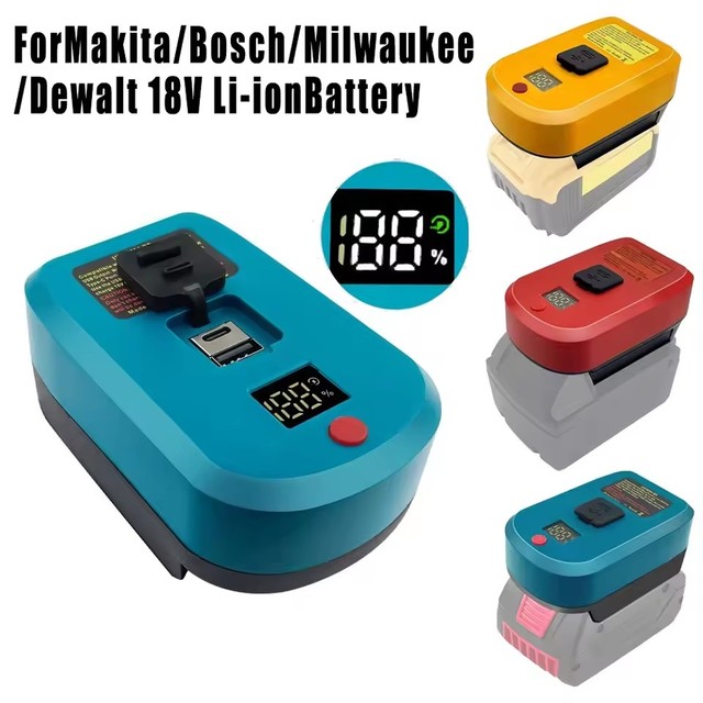 Battery Charger Converter for Makita/Bosch/Milwaukee/Dewalt 18V Li-ion Battery USB Type-C Input Output Replacement Charger