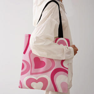 Sac fourre-tout Cute Life blanc à motif géométrique, sac de shopping imprimable en toile, vente en gros d'usine, sac en lin simple style Ins - Product Image 1