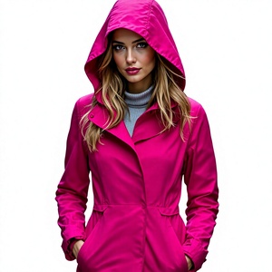 <b>Women's</b> <b>Pink</b> Hooded Windproof Jacket Solid Color Polyester Autumn Wear Full Sleeve Regular Fit With Pockets <b>hoodie</b> Minimalist - Product Image 2