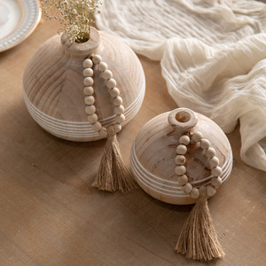 Nuovo Trend Vaso per Fiori in Legno Naturale Rustico con Perline di Legno e Nappine, Fatto a Mano, Stile Zen <span class=keywords><strong>Asiatico</strong></span>, Vaso Decorativo per Matrimoni e Casa - Product Image 3