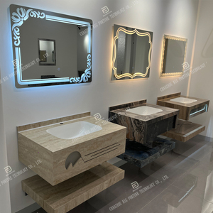 Meuble-lavabo mural de luxe avec vasque intégrée en pierre frittée, lavabo en marbre et miroir - Product Image 4