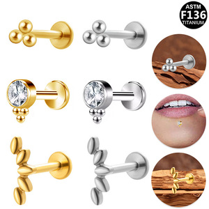 <b>Titanium</b> Lip <b>Stud</b> Earrings 1.2x8mm F136 Stainless Steel Ball With Diamond For Lip Piercing Unisex Jewelry - Product Image 1