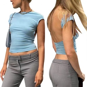 Top de Verano Casual para Mujer, Transpirable, Antipilling, Ajustado, de Manga Corta, con Espalda Descubierta - Product Image 2