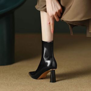 Botines de <span class=keywords><strong>Mujer</strong></span> Cialisa de Otoño con Cremallera, de Piel Auténtica, Tacón Alto, al por Mayor - Product Image 4