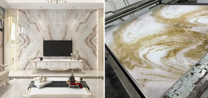 Hafif <span class=keywords><strong>PVC</strong></span> mermer levhalar UV duvar paneli kolay kurulum ev DIY projeleri için çizgili mutfak yanmaz açık ticaret - Product Image 5