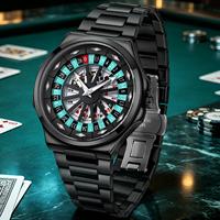 Montre à quartz NS Never Stop N948 avec éléments de jeu, cadran à motif de jeu de cartes, design créatif de jetons de poker, montres lumineuses étanches