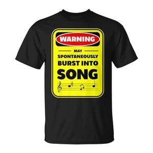 T-shirt Premium con Avvertenza: Potrebbe Emettere Spontaneamente un Canto - T-shirt Promozionale Premium - Product Image 1