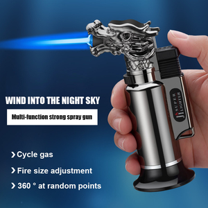 Encendedor de gas butano con diseño de dragón creativo personalizado, modelo de antorcha de llama de chorro a prueba de viento para ocasiones comerciales y fumar cigarros - Product Image 2