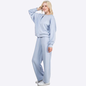 Ensemble de vêtements personnalisés pour femmes, couleur unie, décontracté, col rond, pull, <span class=keywords><strong>pantalon</strong></span> de survêtement, ensemble de costume 2 pièces - Product Image 5