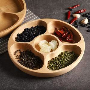 Round Divided Wooden Serving <b>Tray</b> With 5 Compartments For Spices And <b>Snacks</b> Household Use - Product Image 1