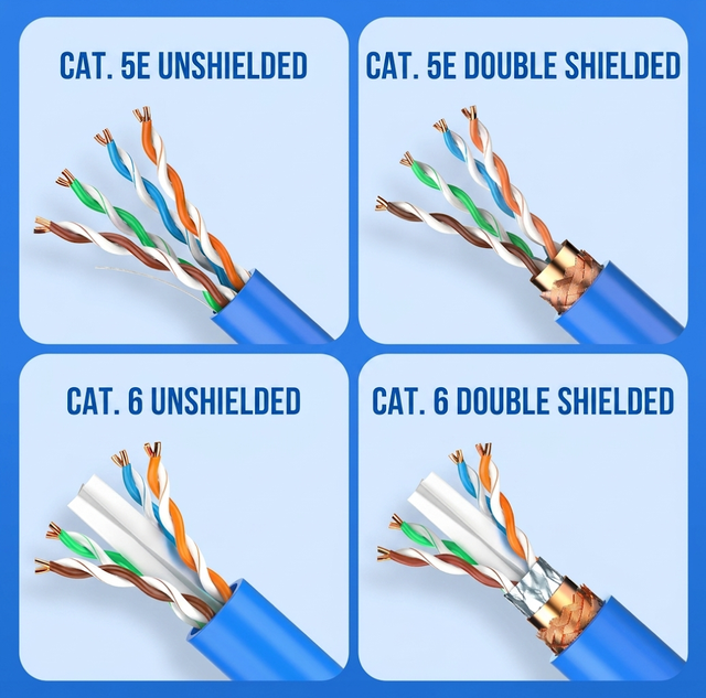 Cat6A Cat6 SFTP Lan Cable 4 Pairs Oxygen Free Copper 10Gbps Waterproof Shielded Patch Cord Bulk Network Ethernet PVC 305m/100m
