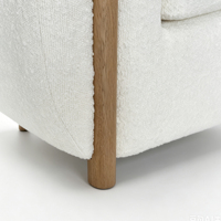 Fauteuil d'appoint nordique capitonné en tissu bouclé avec pieds en chêne massif, fauteuil individuel rembourré pour salon d'appartement/villa