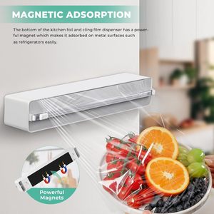 Magnetic Plastic <b>Wrap</b> Dispenser With Cutter 14.17 In For Food Storage Kitchen Organizers Minimalist Design Multi Function - Product Image 3
