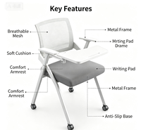 Chaise de formation avec tablette d'écriture, chaise de bureau ergonomique à dossier en maille, chaise pliable confortable pour salle de réunion et salle de classe