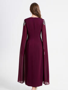 Gaun Ukuran Besar 2024 Musim Gugur Musim Dingin Pesta Koktail Wanita Hiasan Manik-Manik Tangan Panjang Merah Ungu Gaun <span class=keywords><strong>Prom</strong></span> Elegan 6XL 5XL 4XL 3XL - Product Image 6