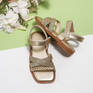 Sandalias Romanas de Verano para Niñas al por Mayor, Sandalias Doradas con Punta Cuadrada y Tejido - Product Image 4