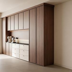 Buffet moderne minimaliste MUJU en bois de noyer avec éclairage LED, poignées dorées, <span class=keywords><strong>crédence</strong></span> en pierre <span class=keywords><strong>noire</strong></span> pour salon/salle à manger/<span class=keywords><strong>cuisine</strong></span> - Product Image 3