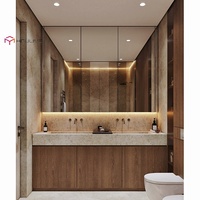 Meuble-lavabo personnalisé avec éclairage LED intégré, coin incurvé et armoire murale avec miroir LED, finition personnalisée avec accessoires complets