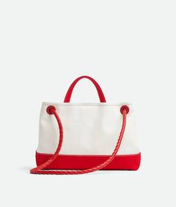 Bolso de Mano Bottega BV Andiamo en Lona Bicolor con Detalle de Nudo Característico y Correa Cruzada Deslizante de Cuero Veneta - Product Image 6