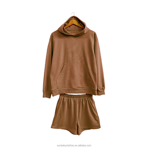 OEM Design Mommy and Me Solid <strong>Jumper</strong> Hoodie and Shorts Set for Fall - Product Image 5