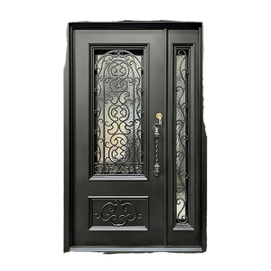 Puertas de Entrada de Hierro y Vidrio Antirrobo, Diseño Clásico Personalizado, <span class=keywords><strong>Precio</strong></span> de Fábrica, para Apartamentos y Hoteles - Product Image 1