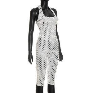 Viviblook J26ST102 Ensemble décontracté pour femme, été, sexy, imprimé à pois, débardeur halter, pantalon court skinny, ensemble deux pièces - Product Image 4