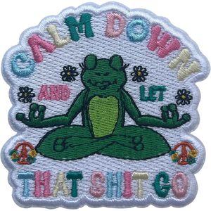 Patch brodé 'Calm Down And Let That Shit Go' 3, à thermocoller ou à coudre, motif grenouille, pour sacs, vêtements, chapeaux, jeans - Product Image 1